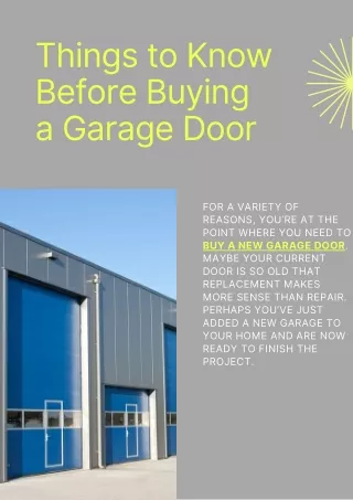 Things to Know Before Buying a Garage Door