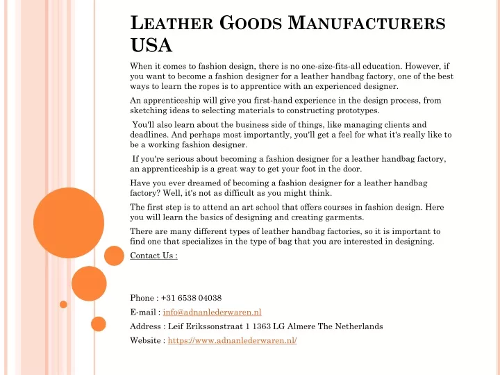 leather goods manufacturers usa