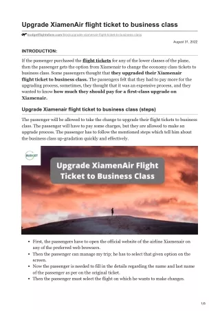 Upgrade XiamenAir flight ticket to business class