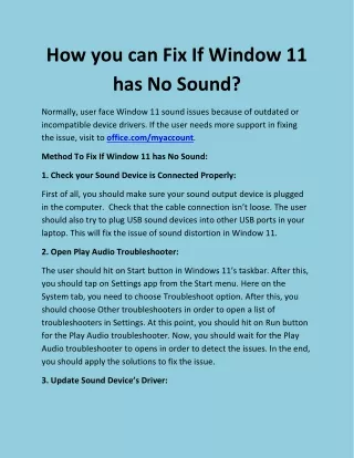 how you can fix if window 11 has no sound