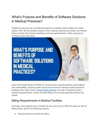 What’s Purpose and Benefits of Software Solutions in Medical Practices?