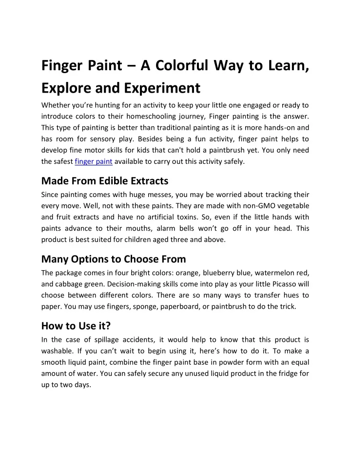 J MARK 9 Piece Washable Finger Paint Set for Kids - Multi - 7