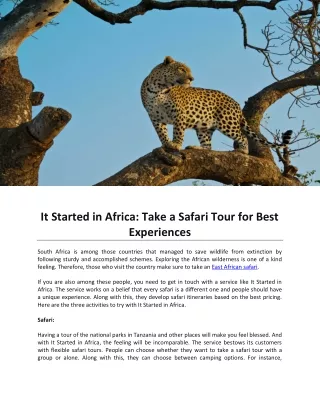 It Started in Africa: Take a Safari Tour for Best Experiences