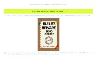 (Epub Download) Bullies Beware  EKHO is Here! PDF Full
