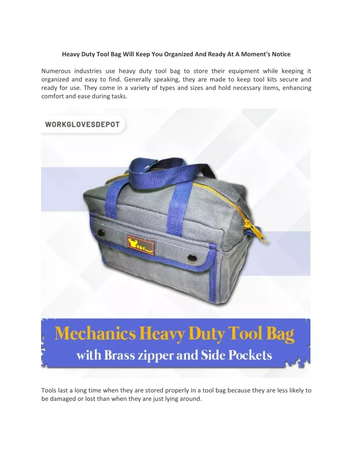heavy duty tool bag will keep you organized