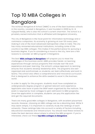 Top 10 MBA Colleges in Bangalore