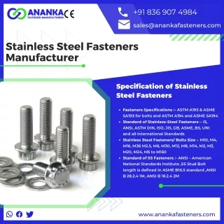 Stainless Steel Fasteners| High Tensile Washer|ASTM A320 Stud Bolt- Ananka Group