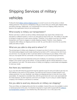 Shipping Services of military vehicles