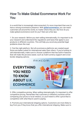 How To Make Global Ecommerce Work For You