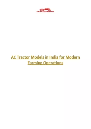 AC Tractor Models in India for Modern Farming Operations