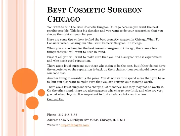 best cosmetic surgeon chicago