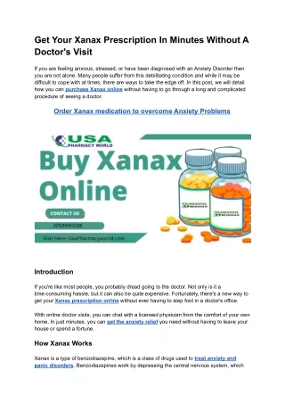 Get Your Xanax Prescription In Minutes Without A Doctor's Visit