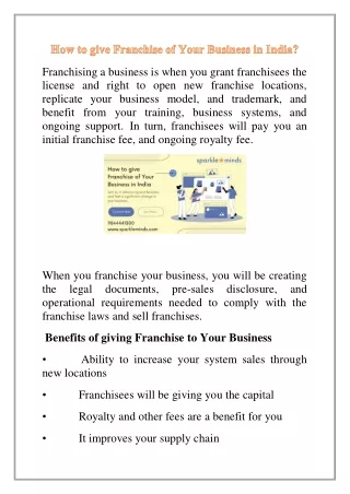 How to give Franchise of Your Business in India