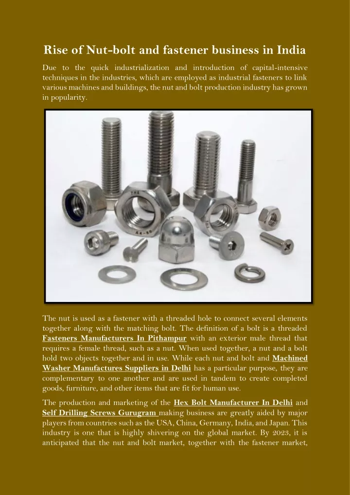 rise of nut bolt and fastener business in india