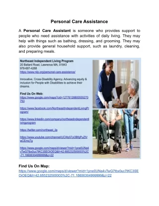 Personal Care Assistance - Northeast Independent Living Program