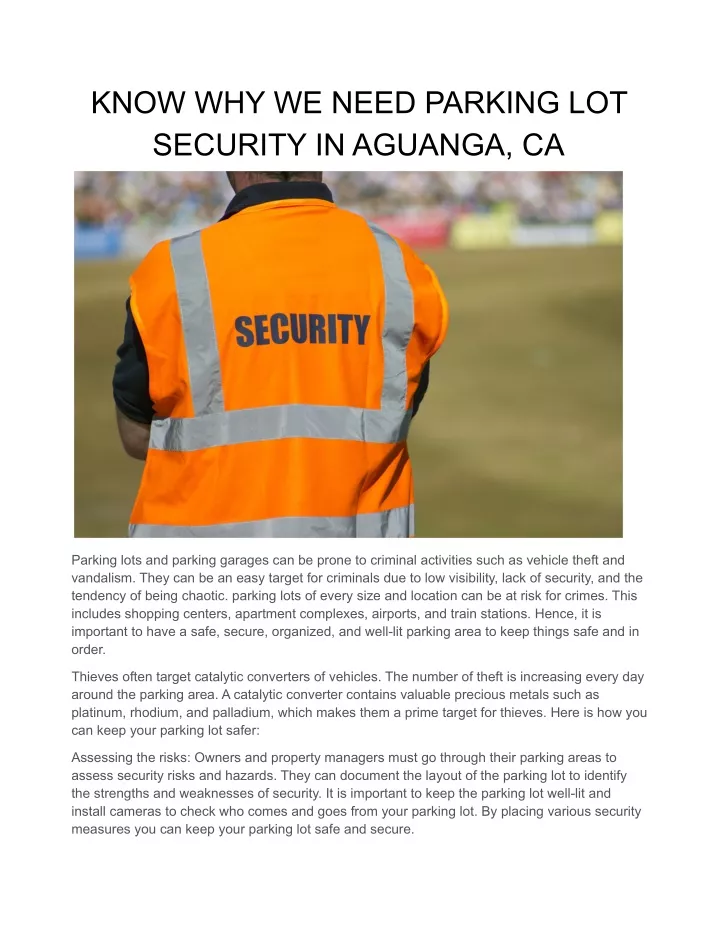 know why we need parking lot security in aguanga