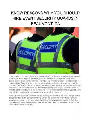 know reasons why you should hire event security