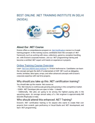 BEST ONLINE .NET TRAINING INSTITUTE IN DELHI (NOIDA).