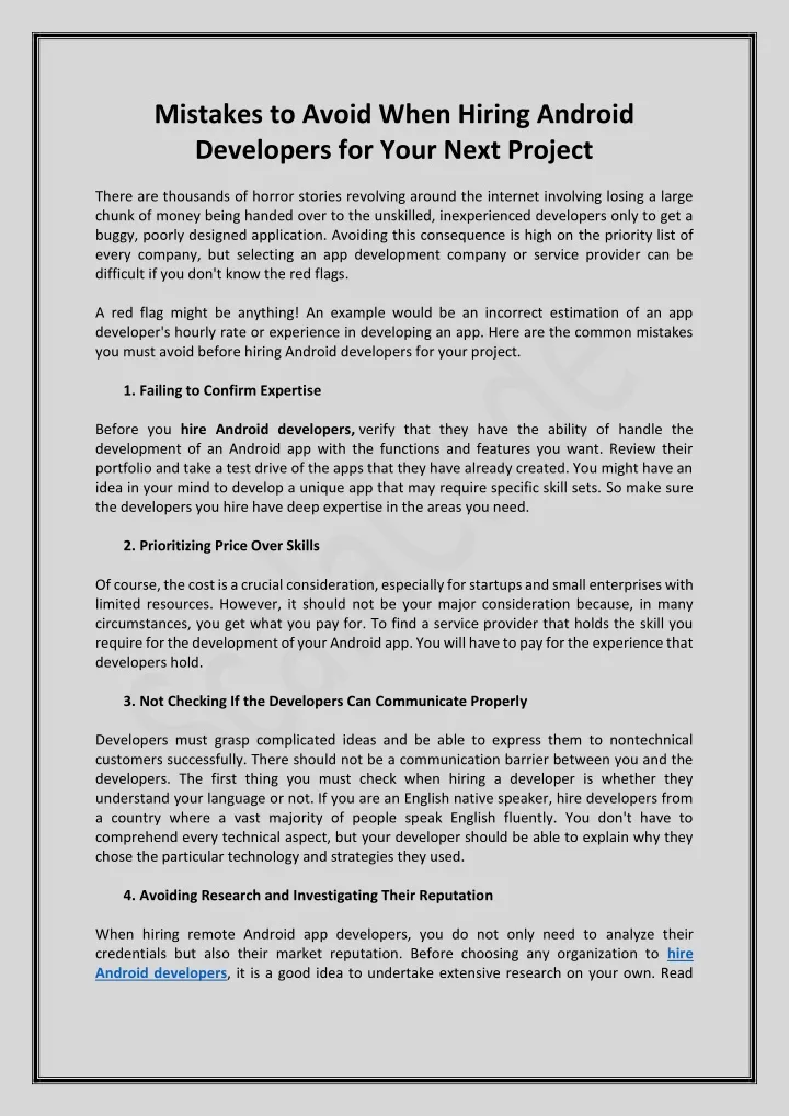 mistakes to avoid when hiring android developers