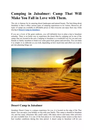 Camping in Jaisalmer Camp That Will Make You Fall in Love with Them