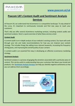 Paxcom UK’s Content Audit and Sentiment Analysis Services