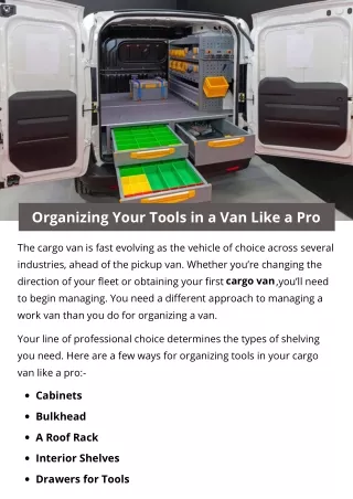 organizing your tools in a van like a pro