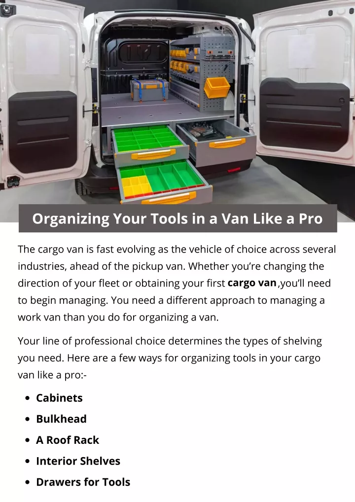 organizing your tools in a van like a pro