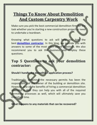 Things To Know About Demolition And Custom Carpentry Work