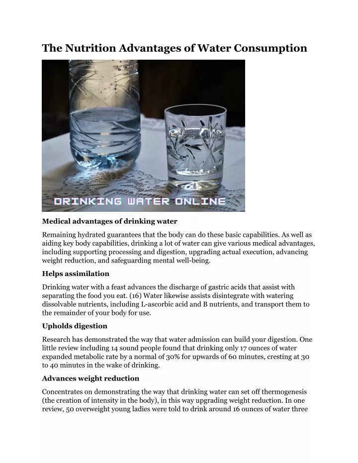 the nutrition advantages of water consumption