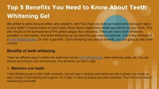 Top 5 Benefits You Need to Know About Teeth Whitening Gel