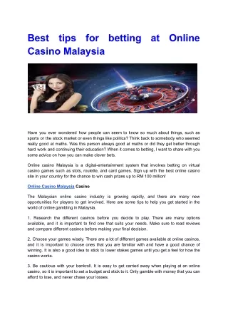 Best tips for betting at Online Casino Malaysia