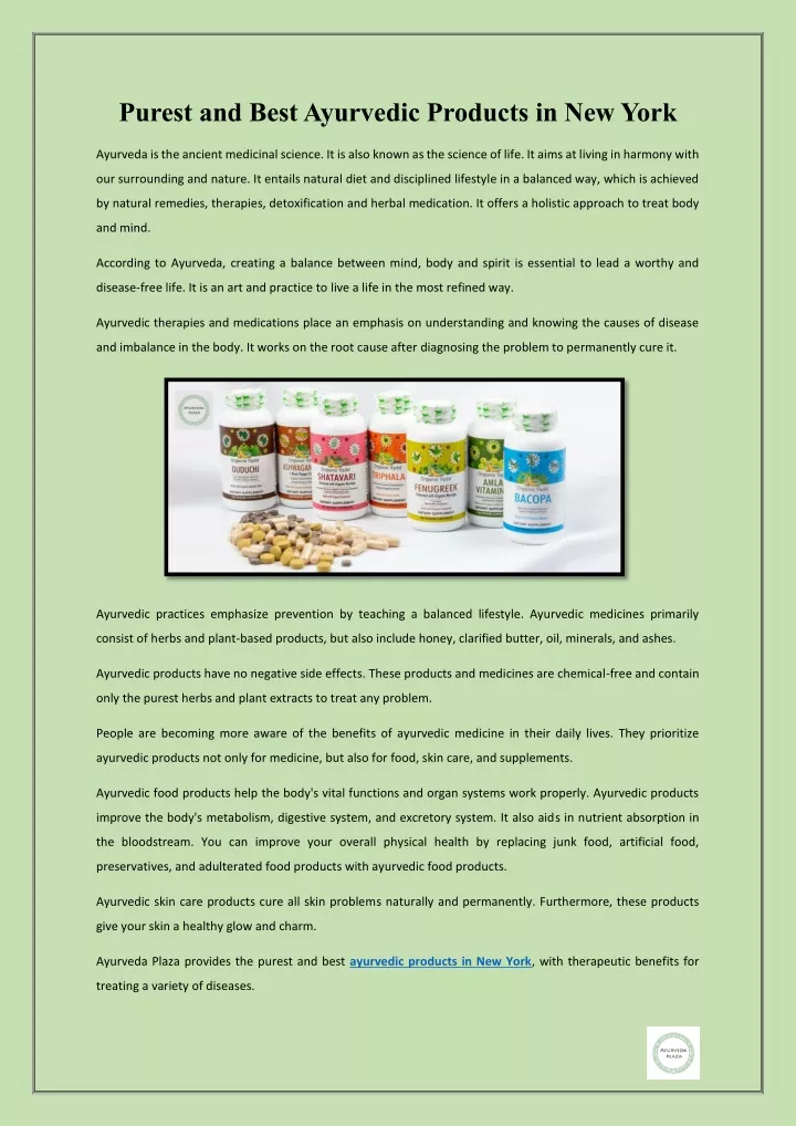 purest and best ayurvedic products in new york