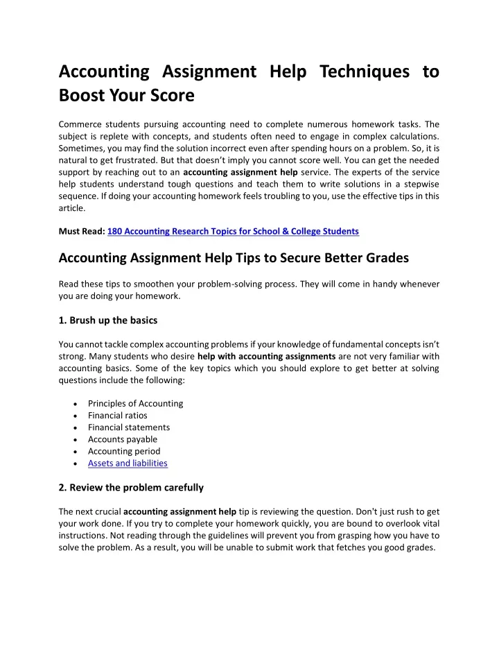 accounting assignment help techniques to boost