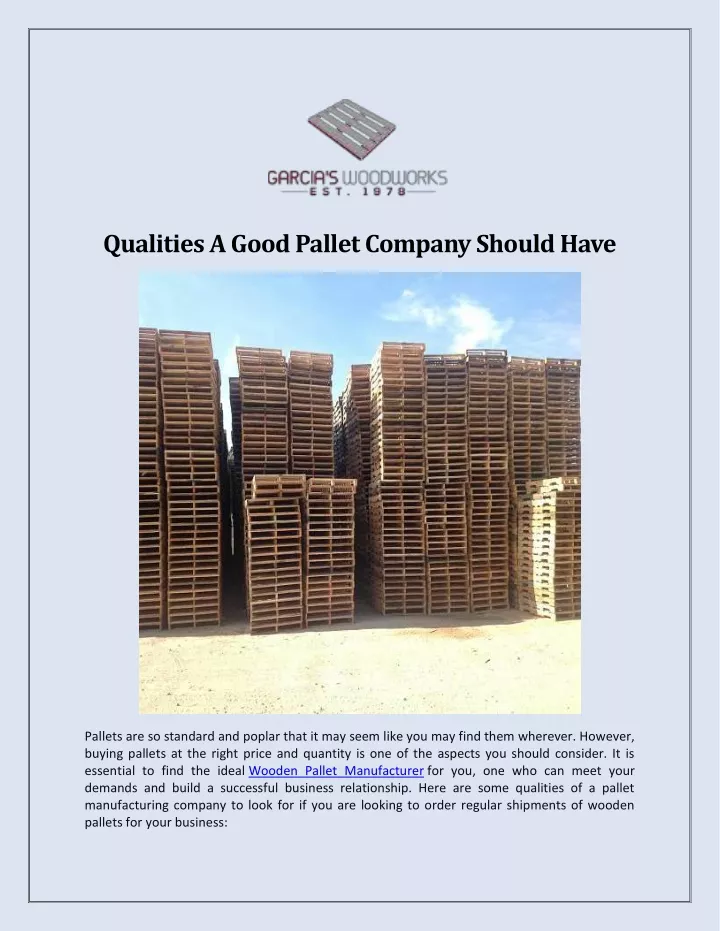 qualities a good pallet company should have