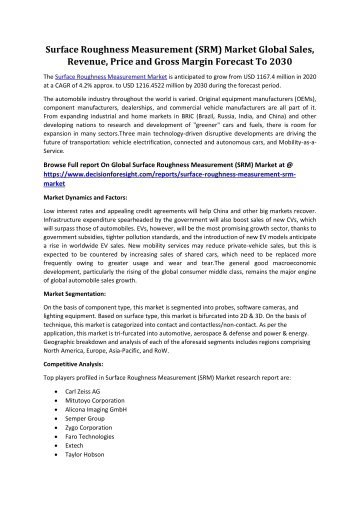 surface roughness measurement srm market global