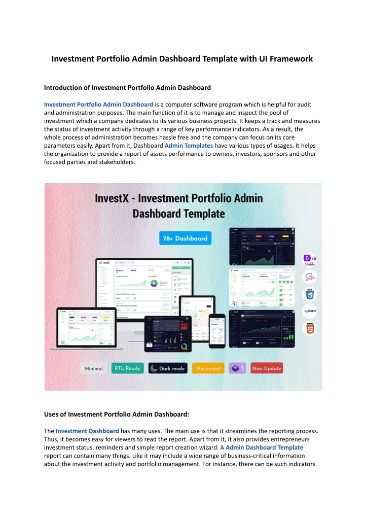 investment portfolio admin dashboard template