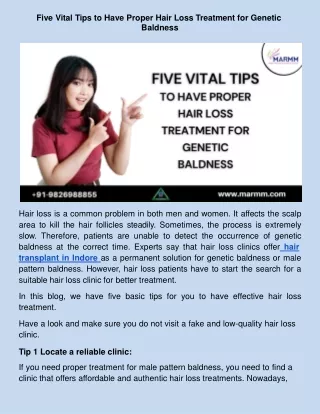 Five Vital Tips to Have Proper Hair Loss Treatment for Genetic Baldness