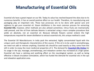 manufacturing of essential oils