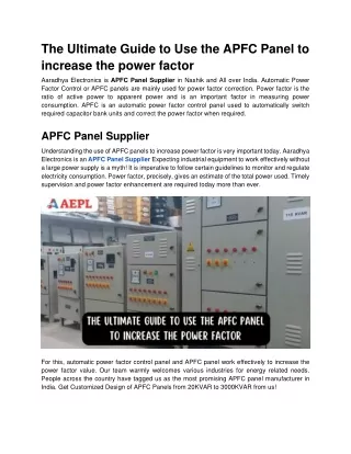 The Ultimate Guide to Use the APFC Panel to increase the power factor.