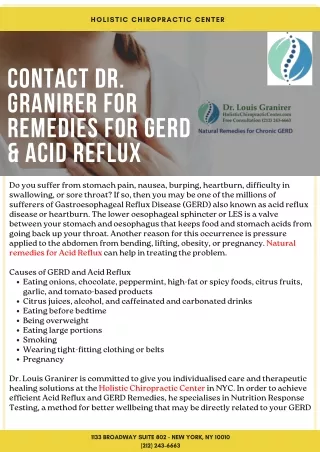 Contact Dr. Granirer for Remedies for GERD & Acid Reflux