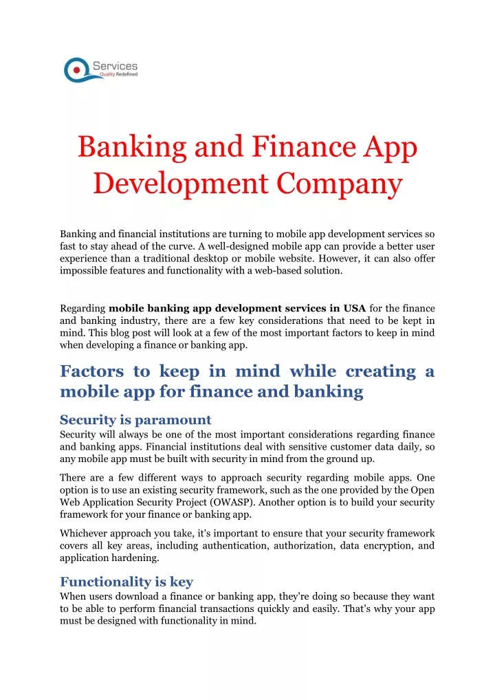 banking and finance app development company