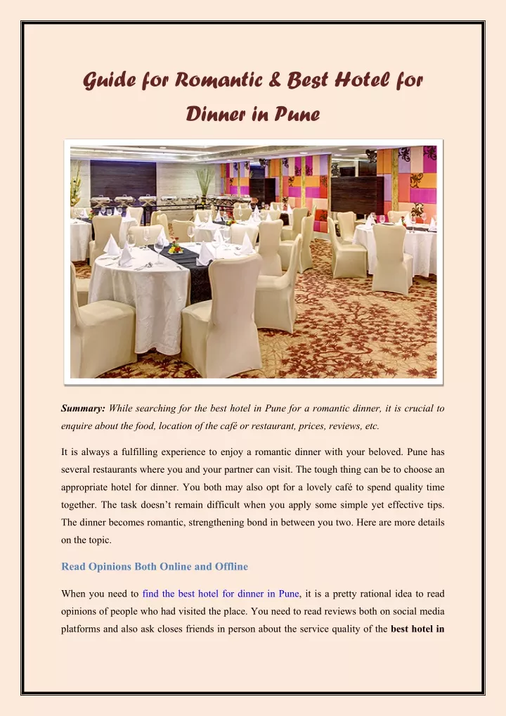 guide for romantic best hotel for dinner in pune