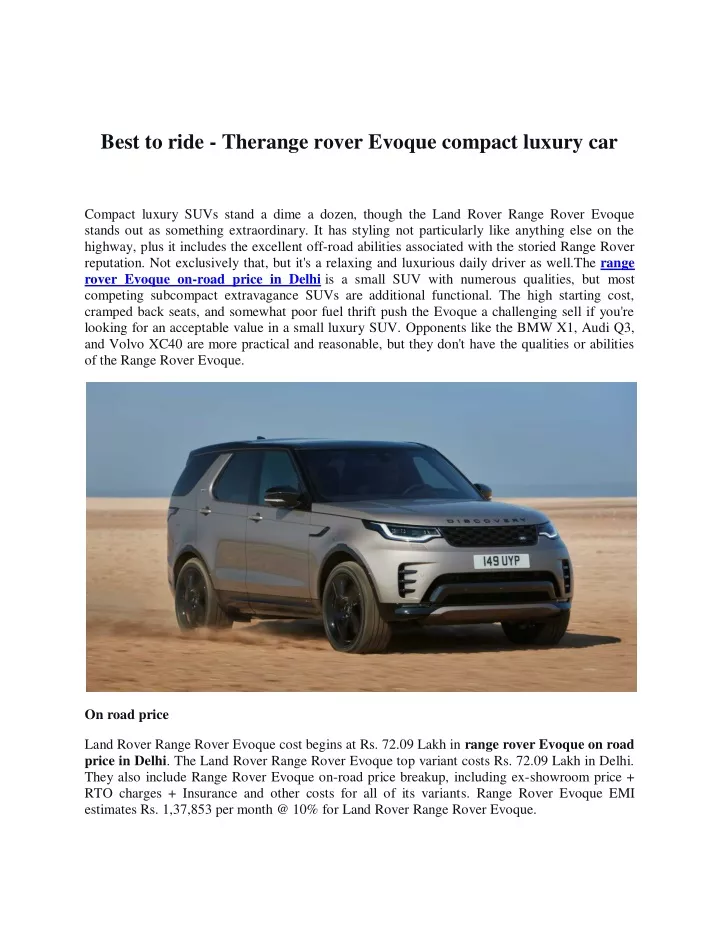 best to ride therange rover evoque compact luxury