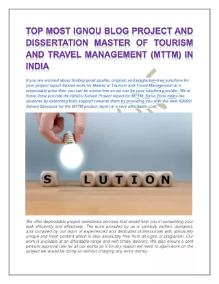Top Most IGNOU Blog Project and Dissertation Master of Tourism And Travel Management