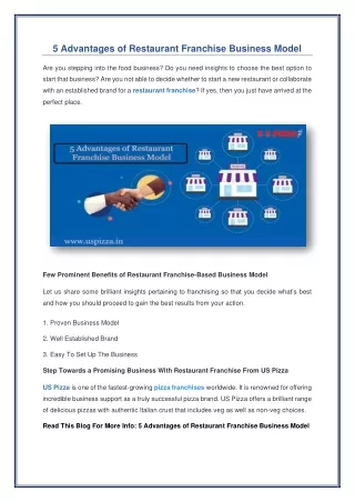 5 Advantages of Restaurant Franchise Business Model