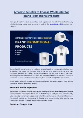 Amazing Benefits to Choose Wholesaler for Brand Promotional Products