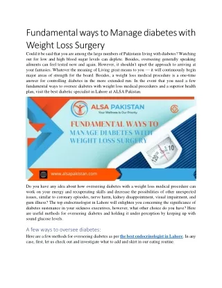 Fundamental ways to Manage diabetes with Weight Loss Surgery