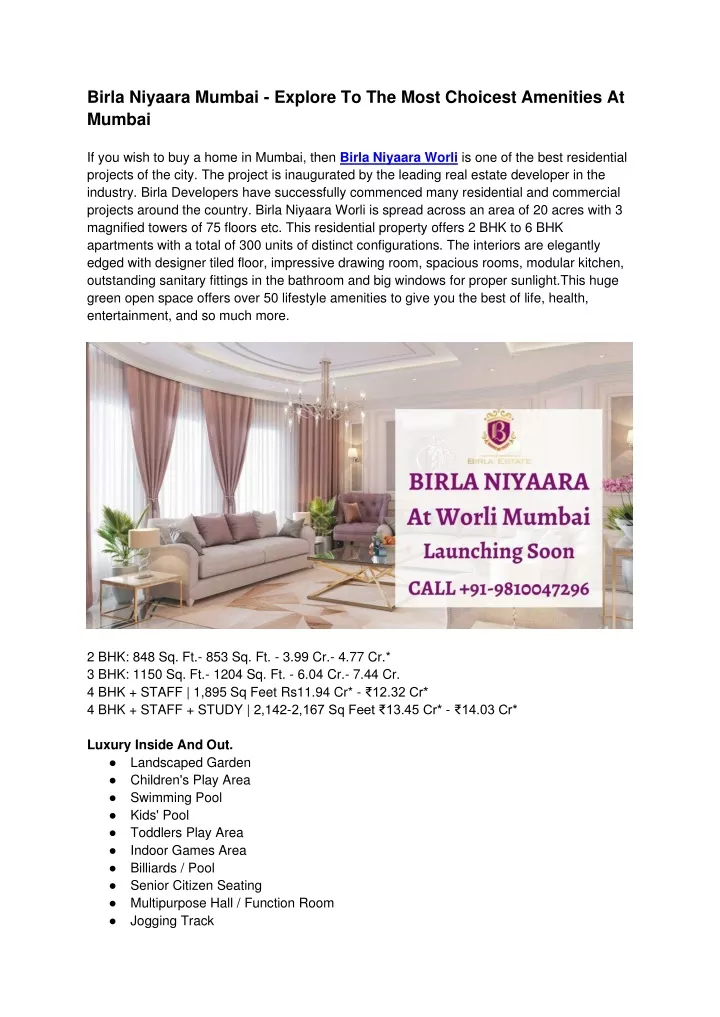 birla niyaara mumbai explore to the most choicest