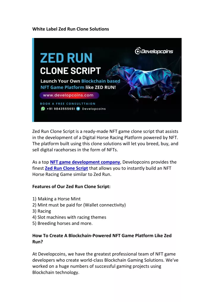 white label zed run clone solutions