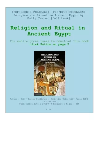 [PDF/EPUB]#DOWNLOAD Religion and Ritual in Ancient Egypt  by Emily Teeter